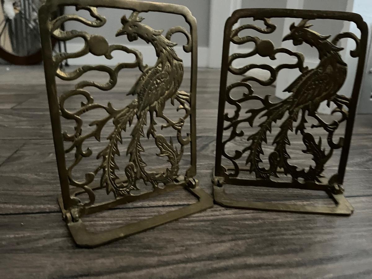 Vintage brass peacock bookends