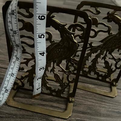 Vintage brass peacock bookends