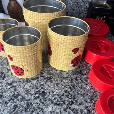 Vintage metal ladybug canisters