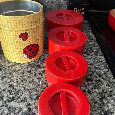 Vintage metal ladybug canisters