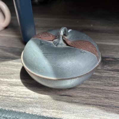 Vintage pewter apple trinket dish