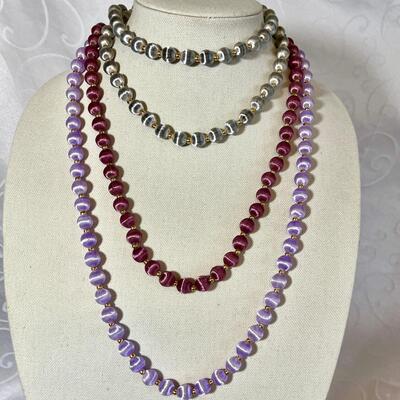 Vintage Satin & Gold Necklace Strand Set