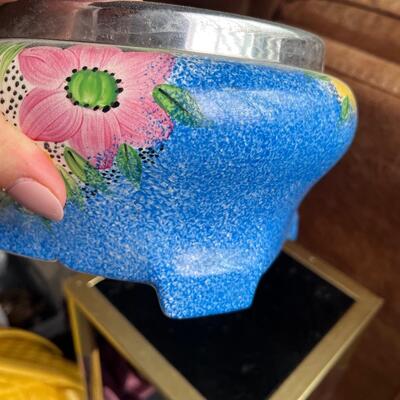 Vintage ceramic pottery with hand painted flowers