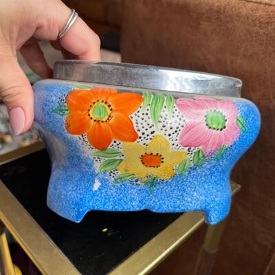 Vintage ceramic pottery with hand painted flowers