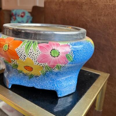 Vintage ceramic pottery with hand painted flowers