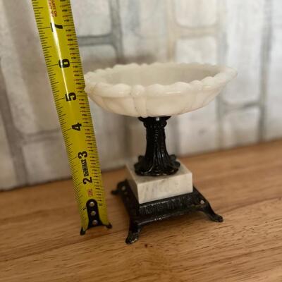 Vintage milk glass and metal candy dish