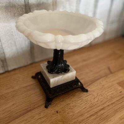 Vintage milk glass and metal candy dish