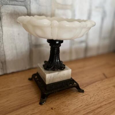 Vintage milk glass and metal candy dish