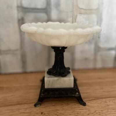 Vintage milk glass and metal candy dish