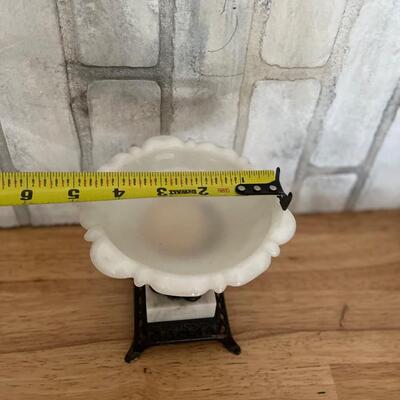 Vintage milk glass and metal candy dish