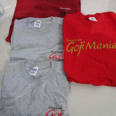 #32 4 Brand new t-shirts, himalayan Goji printed on them