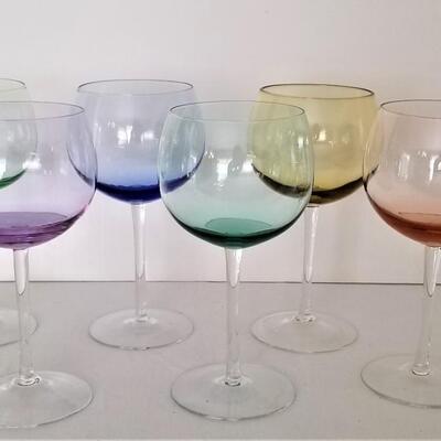 Lot #98  Set of Six Colored Wine Glasses