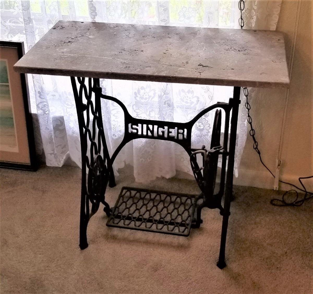 Lot 104 Antique Singer Sewing Machine base with Marble Top