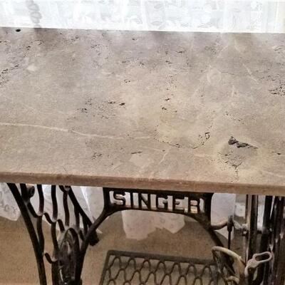 Lot #104  Antique Singer Sewing Machine base with Marble Top