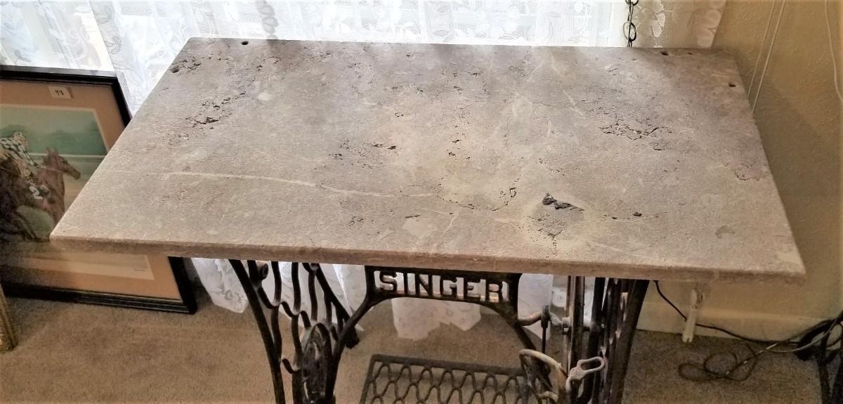 Lot 104 Antique Singer Sewing Machine base with Marble Top