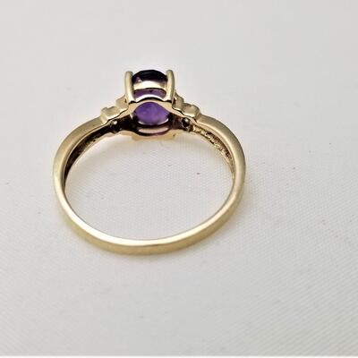 Lot #108  14kt Gold Amethyst ring with Diamond Chips - size 7