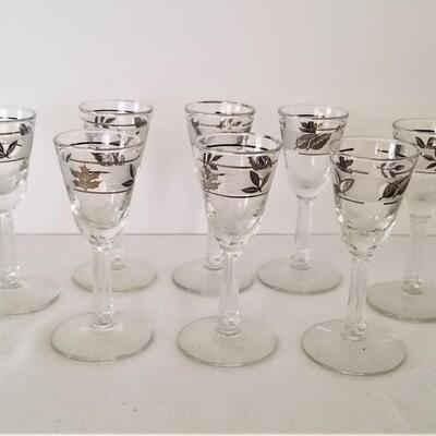 Lot #136  Set of 7 Vintage Silver Leaf Liqueur glasses