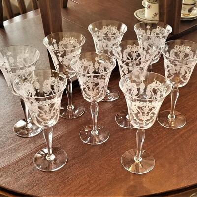 Lot #141  Set of 9 Vintage acid-etched Wine Glasses - 1940's/50s
