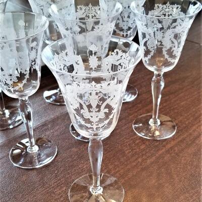 Lot #141  Set of 9 Vintage acid-etched Wine Glasses - 1940's/50s