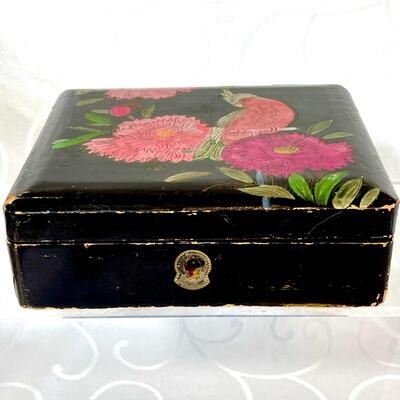 Antique Lacquered Box with Cockatiel