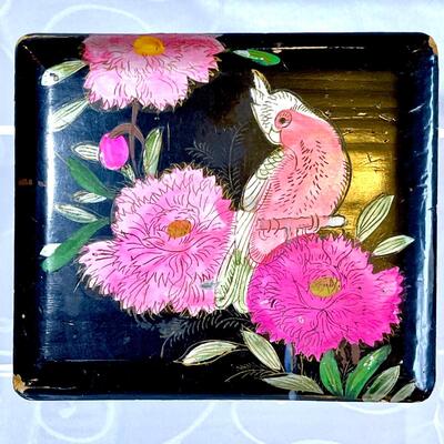 Antique Lacquered Box with Cockatiel