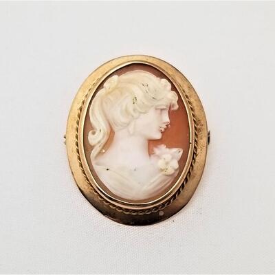 Lot #154  English Vintage Carved Shell Cameo - 14kt gold mount