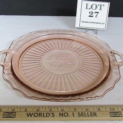 Pink Depression Glass, Mayfair Handled Serving Tray
