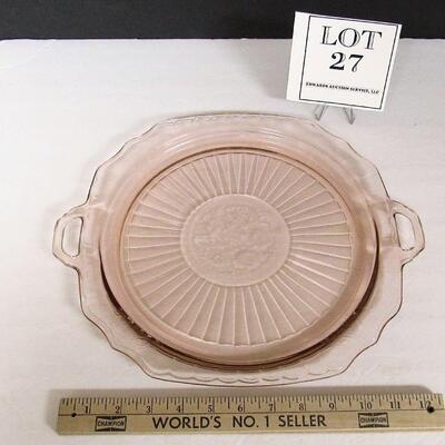 Pink Depression Glass, Mayfair Handled Serving Tray