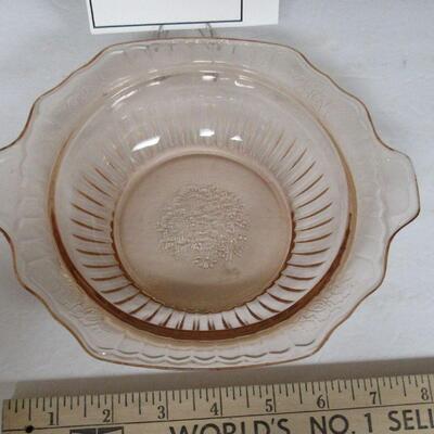 Pink Depression Glass, Mayfair Handled 7" Bowl