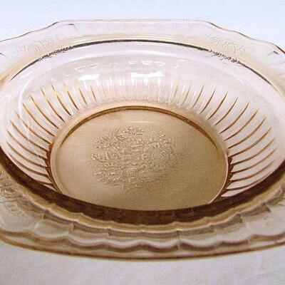 Pink Depression Glass, Mayfair Handled 7" Bowl