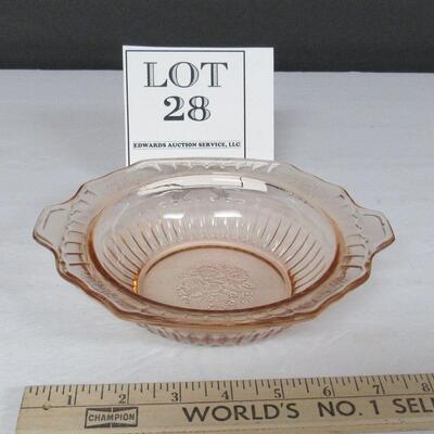 Pink Depression Glass, Mayfair Handled 7" Bowl