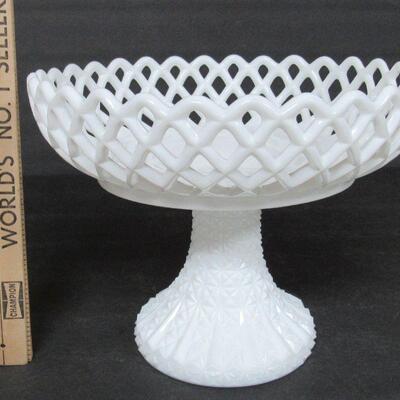 Large Footed Compote, Milk Glass, Unmarked