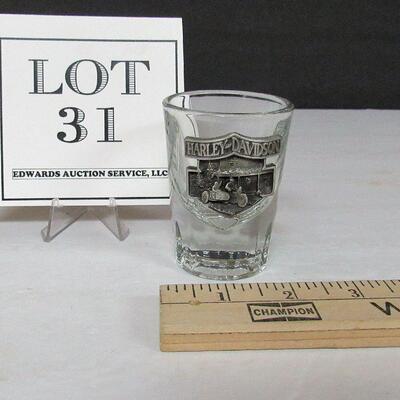 Harley Daivdson Heavy Large Shot Glass, Pewter Medallion