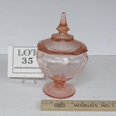 Pink Depression Glass, Princess Covered Candy Dish