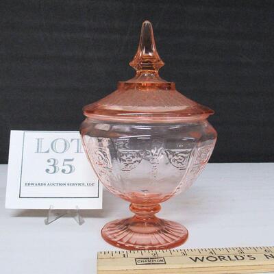 Pink Depression Glass, Princess Covered Candy Dish