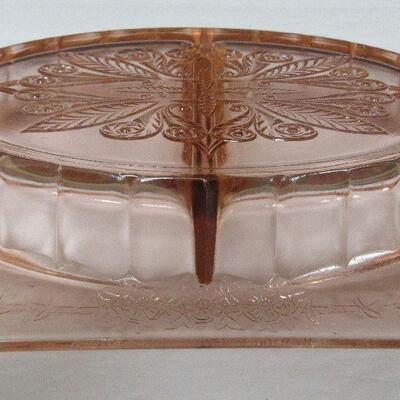 Pink Depression Glass, Adam Divided Relish Dish