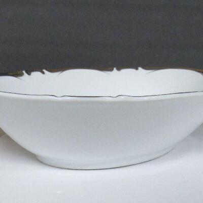 Vintage Fine China, Staright Pattern Oval Vegetable Bowl, Platinum Trim