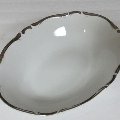 Vintage Fine China, Staright Pattern Oval Vegetable Bowl, Platinum Trim