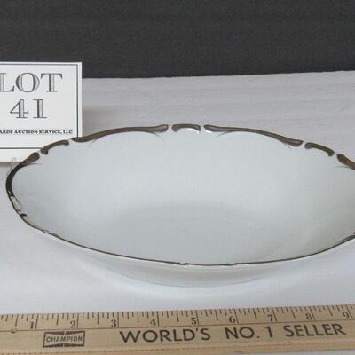 Vintage Fine China, Staright Pattern Oval Vegetable Bowl, Platinum Trim
