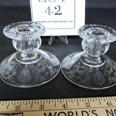 Vintage Rosepoint Candlesticks, Cambridge Glass Co