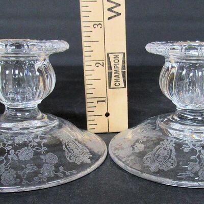 Vintage Rosepoint Candlesticks, Cambridge Glass Co