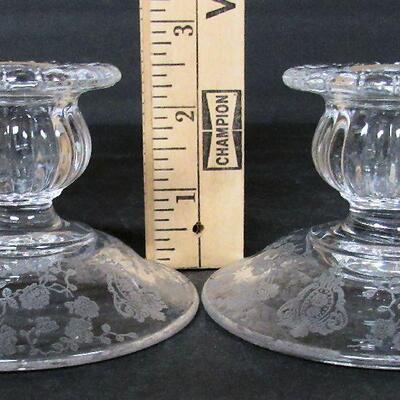 Vintage Rosepoint Candlesticks, Cambridge Glass Co