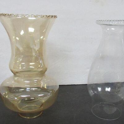 2 Glass Chimneys, One Iridized Light Amber, One Clear