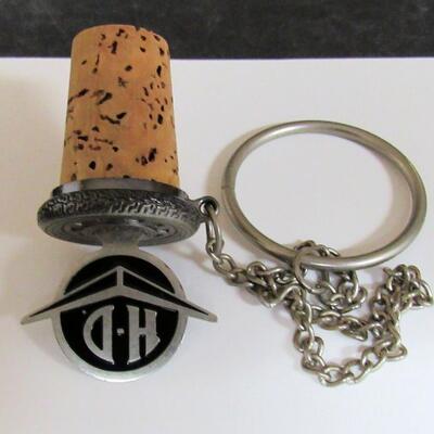 Older Harley Davidson Bottle Stopper On Chain, Pewter