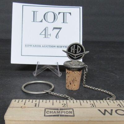 Older Harley Davidson Bottle Stopper On Chain, Pewter