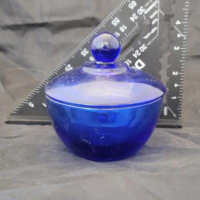 Blue Glass Container with Lid