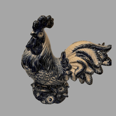 Blue and White Ceramic Rooster
