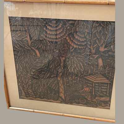 Old Framed Drawing of Primitive Huts