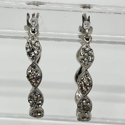 LOT 34: Rhinestone Crystal Hoop Earrings and Matching Bar and Bow Pins