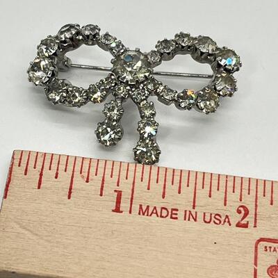 LOT 34: Rhinestone Crystal Hoop Earrings and Matching Bar and Bow Pins